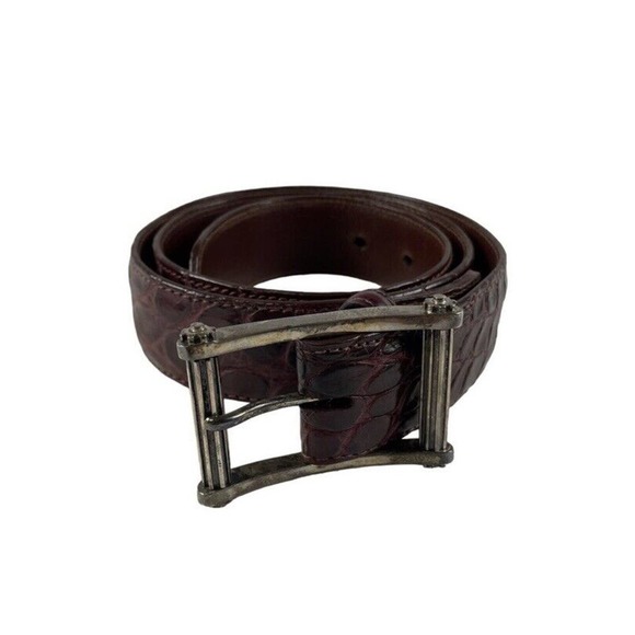 W.Kleinberg Burgundy Matte Alligator Mens Double Roller 1.25 in 925 Silver 30